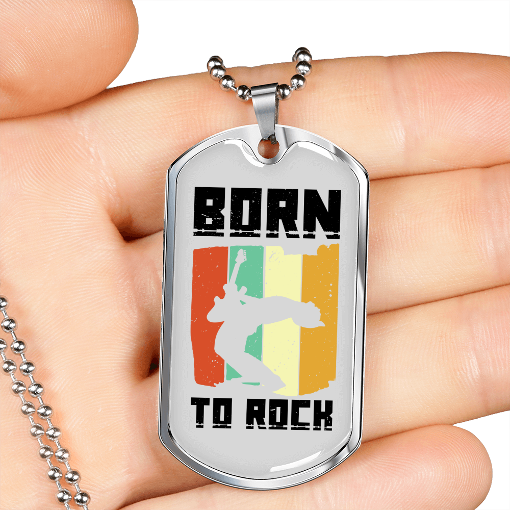 Musician Necklace Born to Rock TranspArent Necklace Stainless Steel or 18k Gold Dog Tag 24" Chain-Express Your Love Gifts