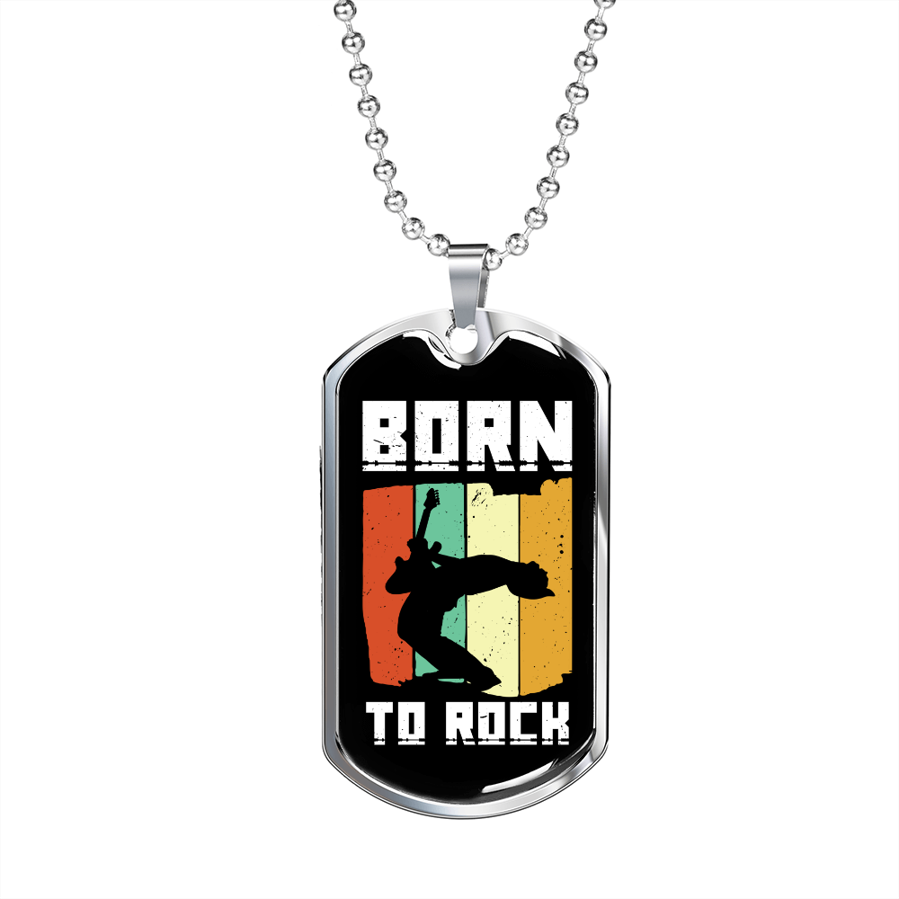 Musician Necklace Born to Rock White Necklace Stainless Steel or 18k Gold Dog Tag 24" Chain-Express Your Love Gifts