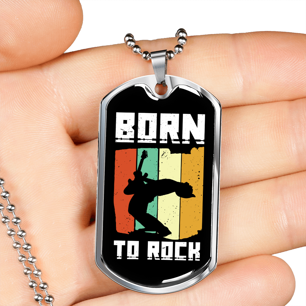 Musician Necklace Born to Rock White Necklace Stainless Steel or 18k Gold Dog Tag 24" Chain-Express Your Love Gifts