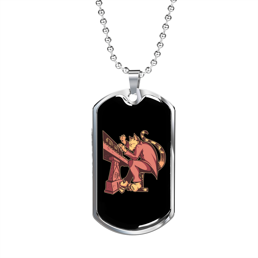 Musician Necklace Cat Pianist Necklace Stainless Steel or 18k Gold Dog Tag 24" Chain-Express Your Love Gifts