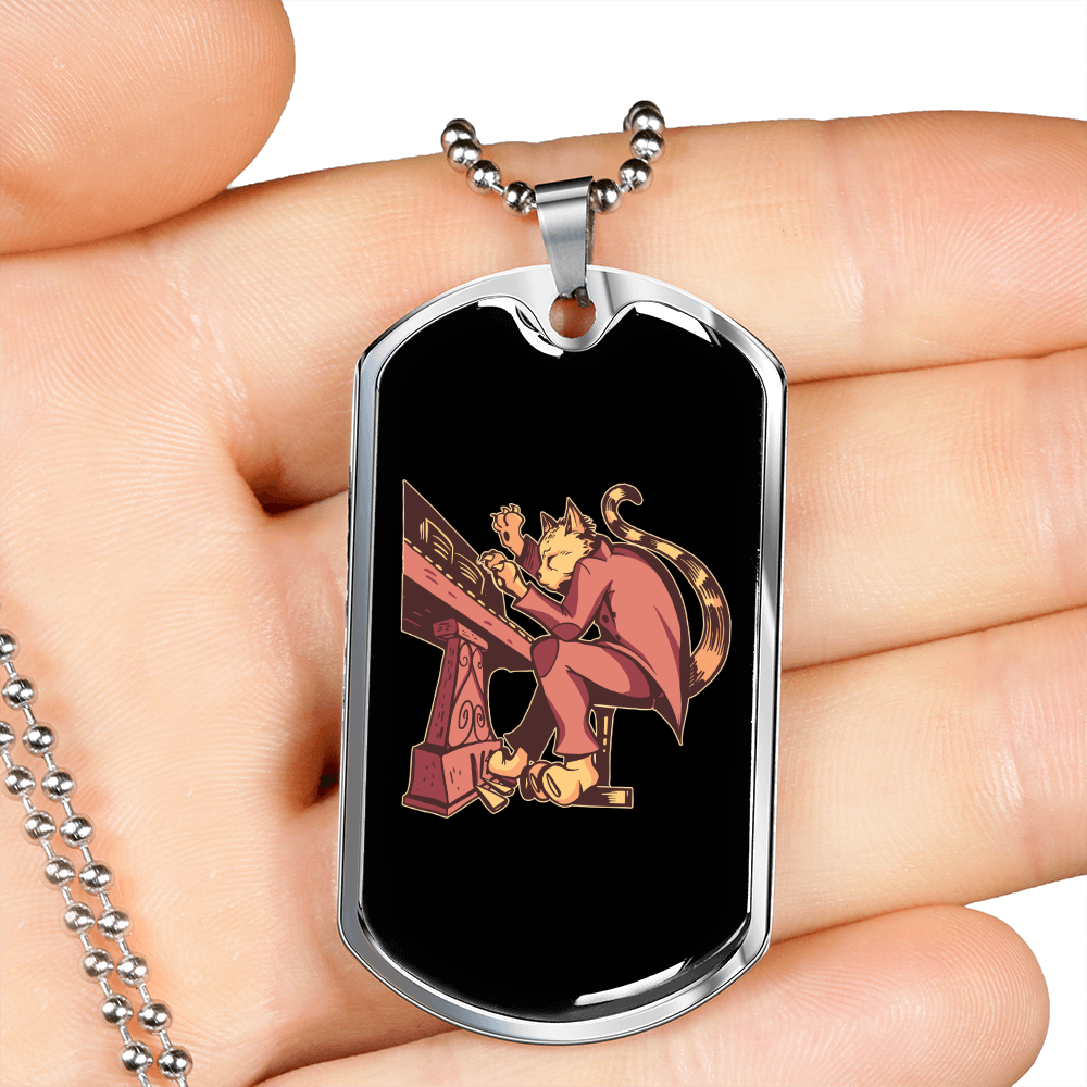 Musician Necklace Cat Pianist Necklace Stainless Steel or 18k Gold Dog Tag 24" Chain-Express Your Love Gifts