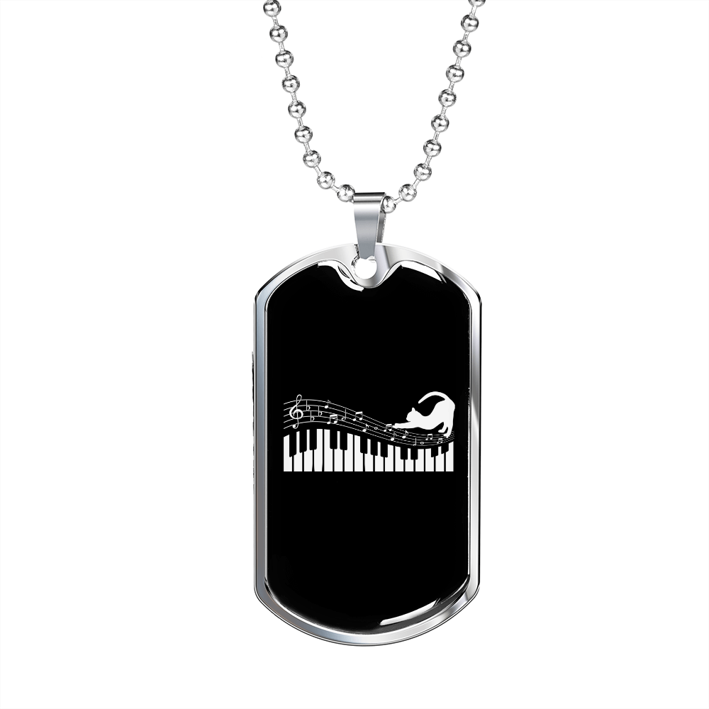 Musician Necklace Cat Piano Notes Necklace Stainless Steel or 18k Gold Dog Tag 24" Chain-Express Your Love Gifts