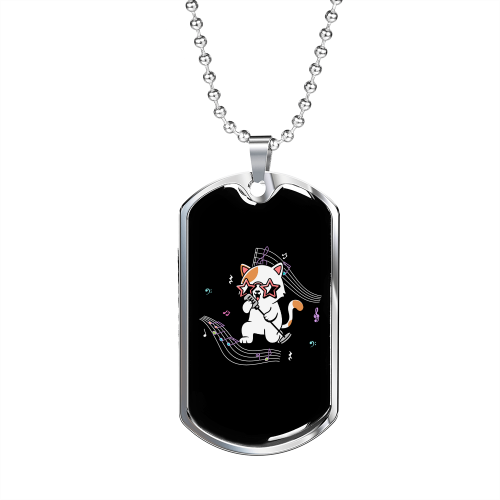 Musician Necklace Cat Singing Necklace Stainless Steel or 18k Gold Dog Tag 24" Chain-Express Your Love Gifts