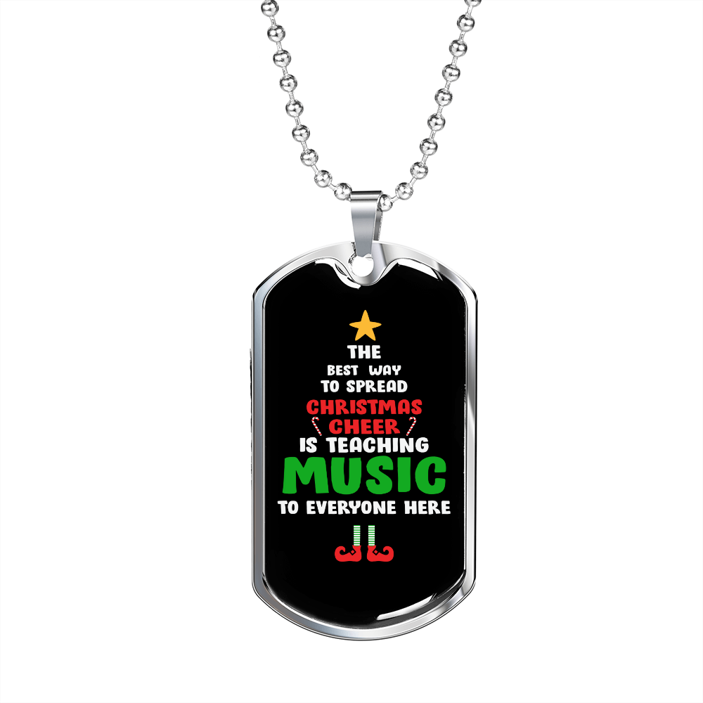 Musician Necklace Christmas Cheer Music Necklace Stainless Steel or 18k Gold Dog Tag 24" Chain-Express Your Love Gifts