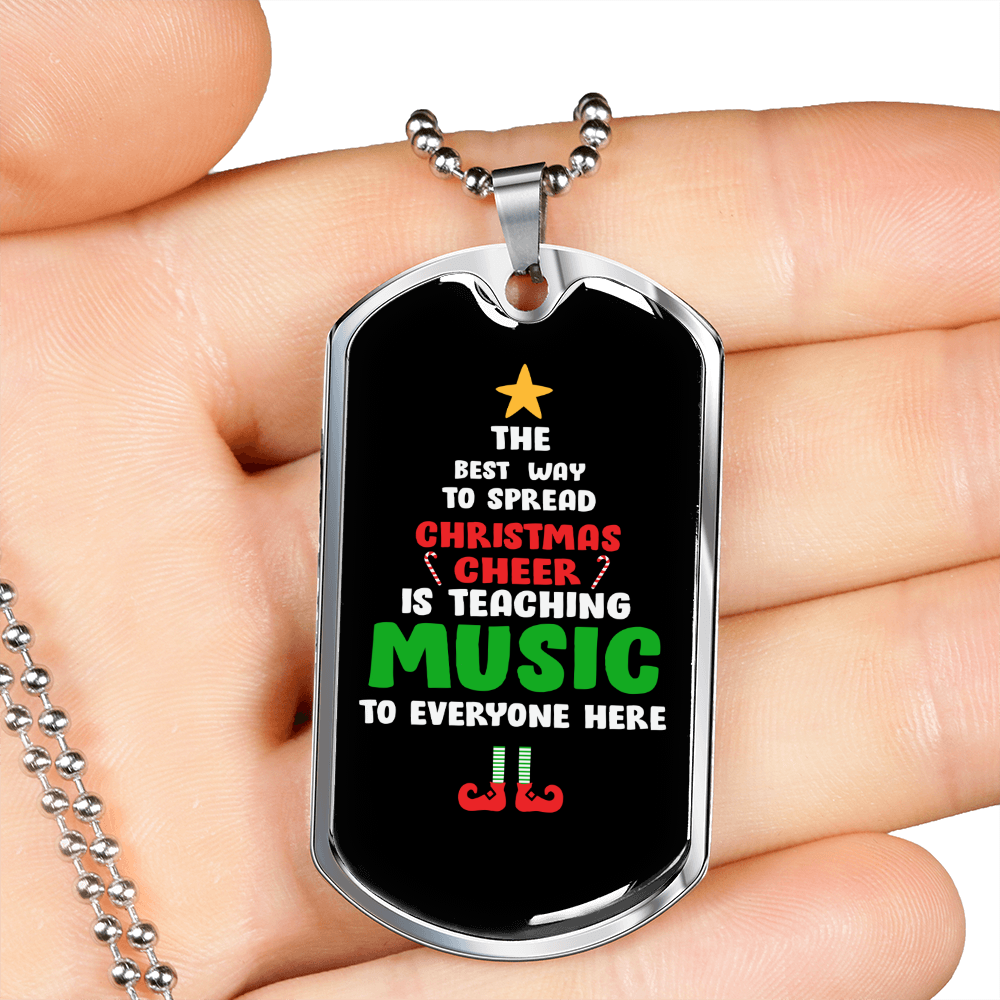 Musician Necklace Christmas Cheer Music Necklace Stainless Steel or 18k Gold Dog Tag 24" Chain-Express Your Love Gifts