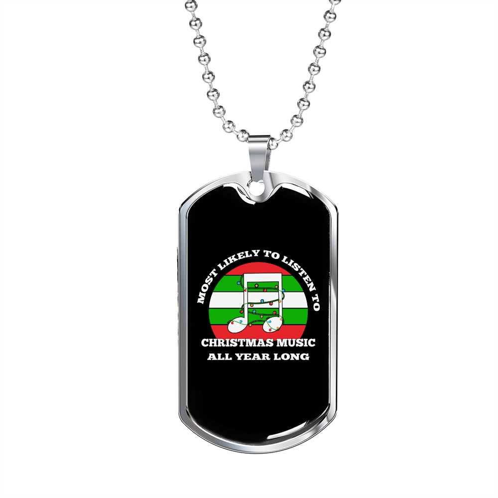 Musician Necklace Christmas Music Necklace Stainless Steel or 18k Gold Dog Tag 24" Chain-Express Your Love Gifts
