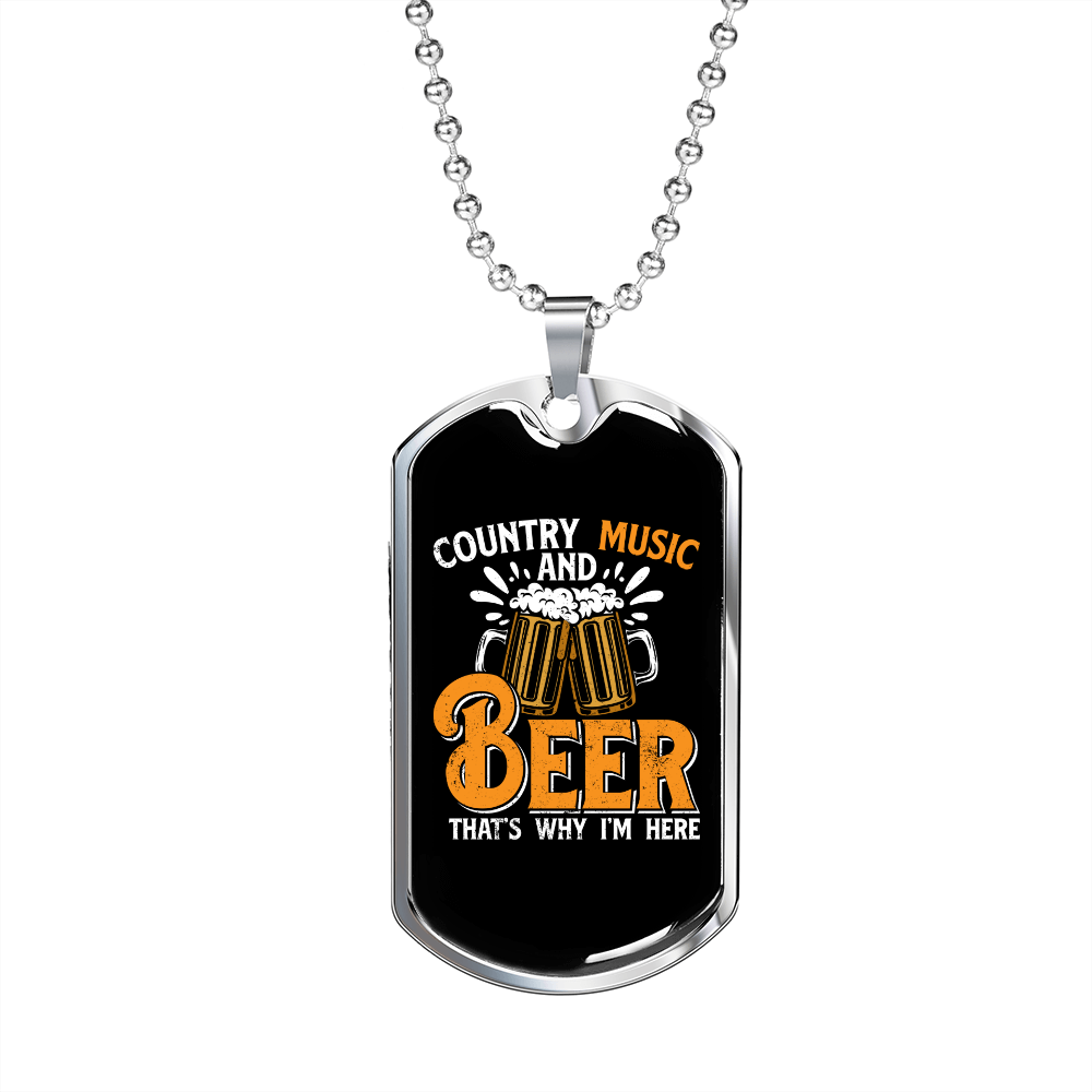 Musician Necklace Country and Music Beer Necklace Stainless Steel or 18k Gold Dog Tag 24" Chain-Express Your Love Gifts