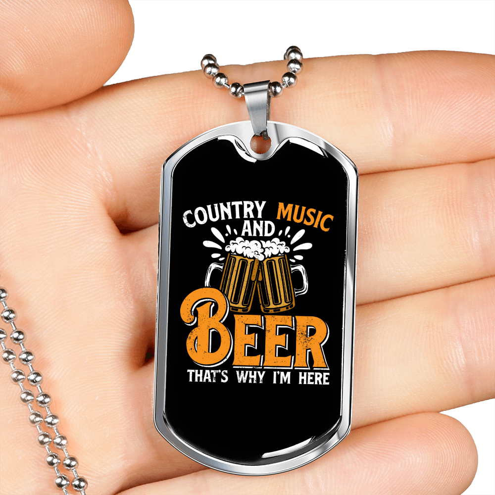 Musician Necklace Country and Music Beer Necklace Stainless Steel or 18k Gold Dog Tag 24" Chain-Express Your Love Gifts