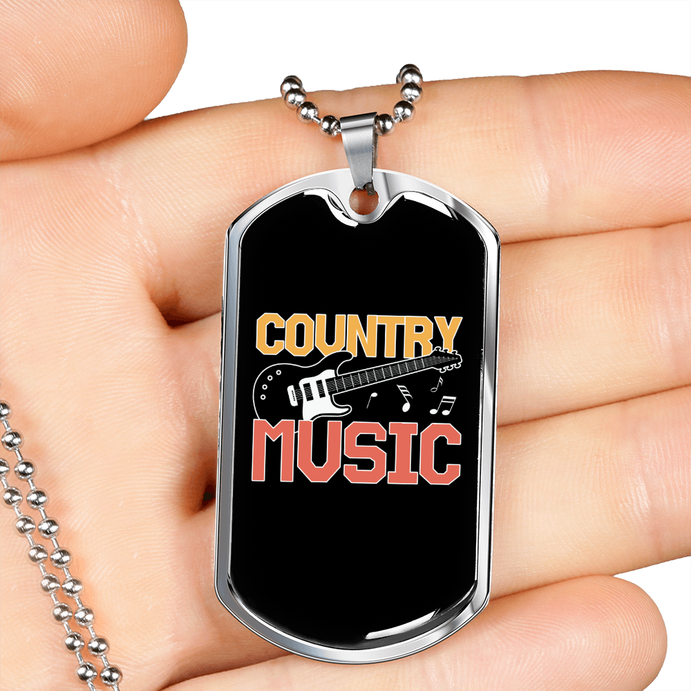 Musician Necklace Country Guitar Music Necklace Stainless Steel or 18k Gold Dog Tag 24" Chain-Express Your Love Gifts