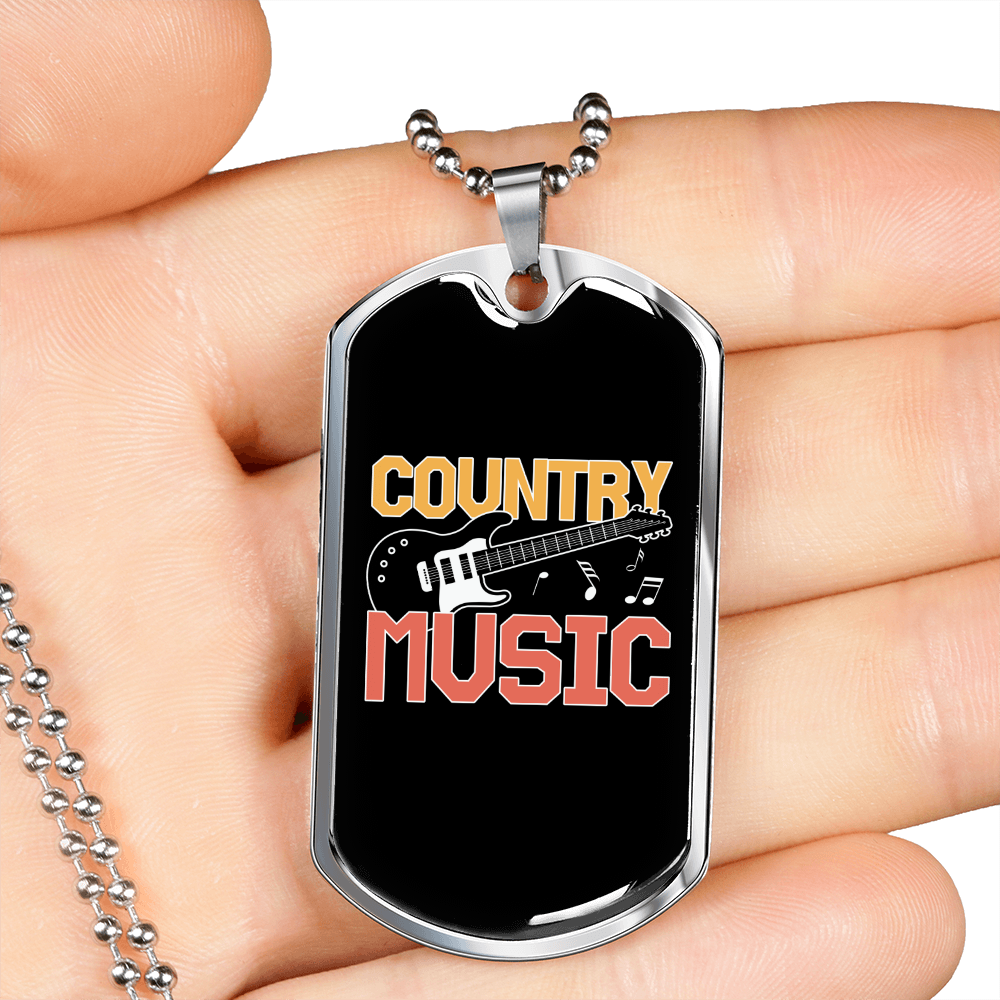 Musician Necklace Country Music Necklace Stainless Steel or 18k Gold Dog Tag 24" Chain-Express Your Love Gifts