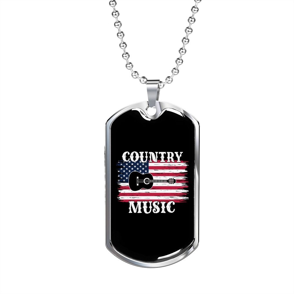 Musician Necklace County Music Guitar Flag Necklace Stainless Steel or 18k Gold Dog Tag 24" Chain-Express Your Love Gifts