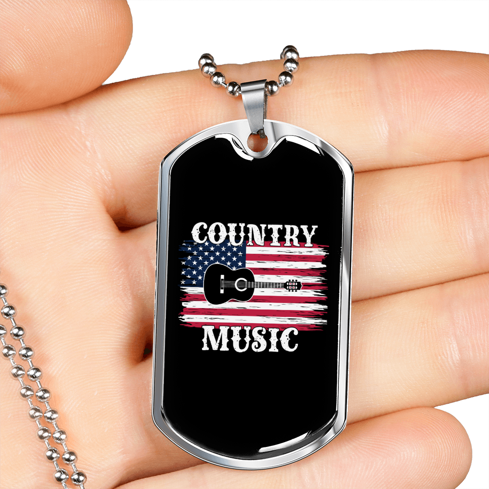 Musician Necklace County Music Guitar Flag Necklace Stainless Steel or 18k Gold Dog Tag 24" Chain-Express Your Love Gifts