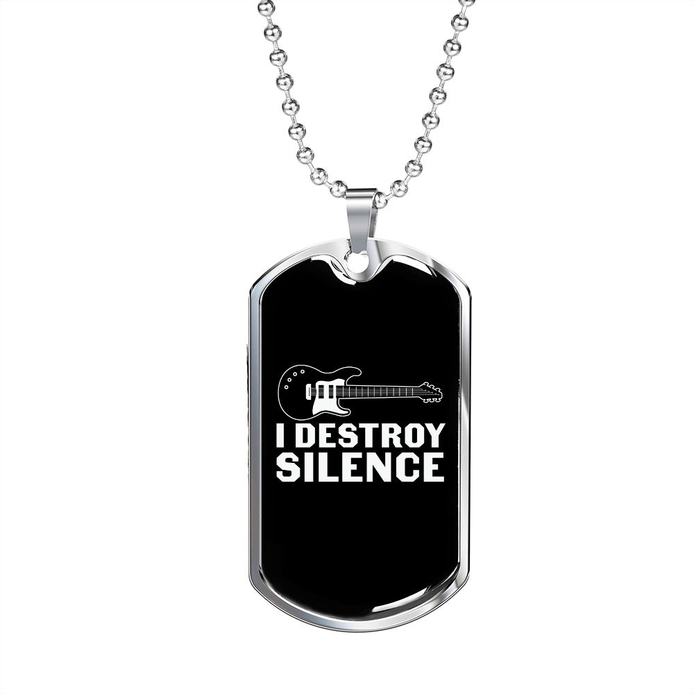 Musician Necklace Destroy Silence Necklace Stainless Steel or 18k Gold Dog Tag 24" Chain-Express Your Love Gifts