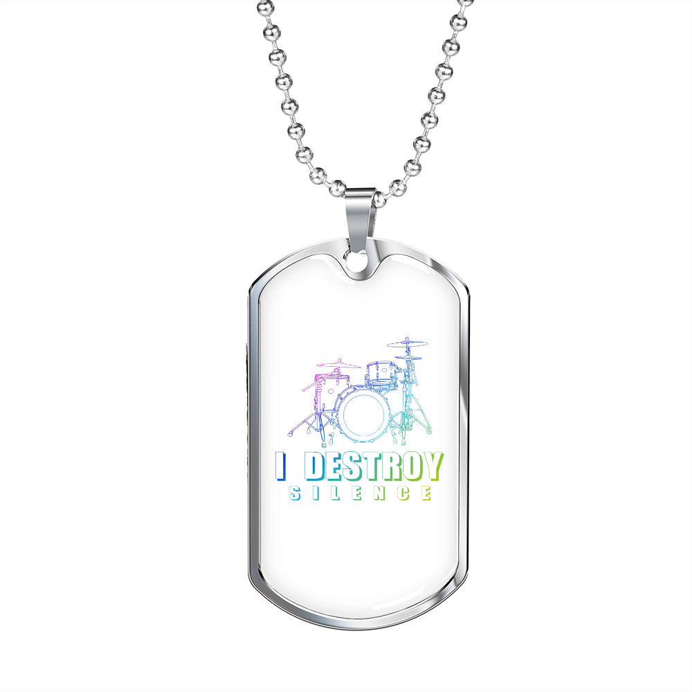 Musician Necklace Destroy Silence White Necklace Stainless Steel or 18k Gold Dog Tag 24" Chain-Express Your Love Gifts
