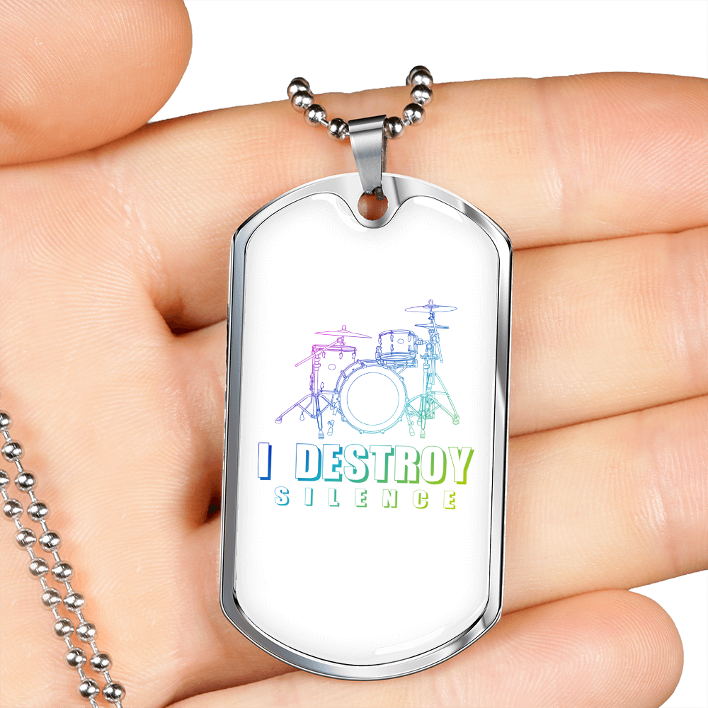 Musician Necklace Destroy Silence White Necklace Stainless Steel or 18k Gold Dog Tag 24" Chain-Express Your Love Gifts