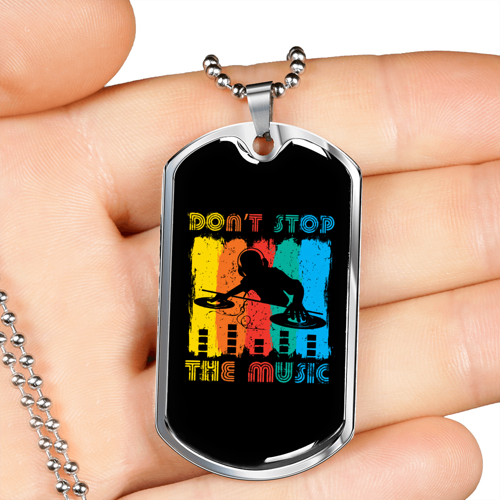 Musician Necklace Don't Stop the Music Necklace Stainless Steel or 18k Gold Dog Tag 24" Chain-Express Your Love Gifts