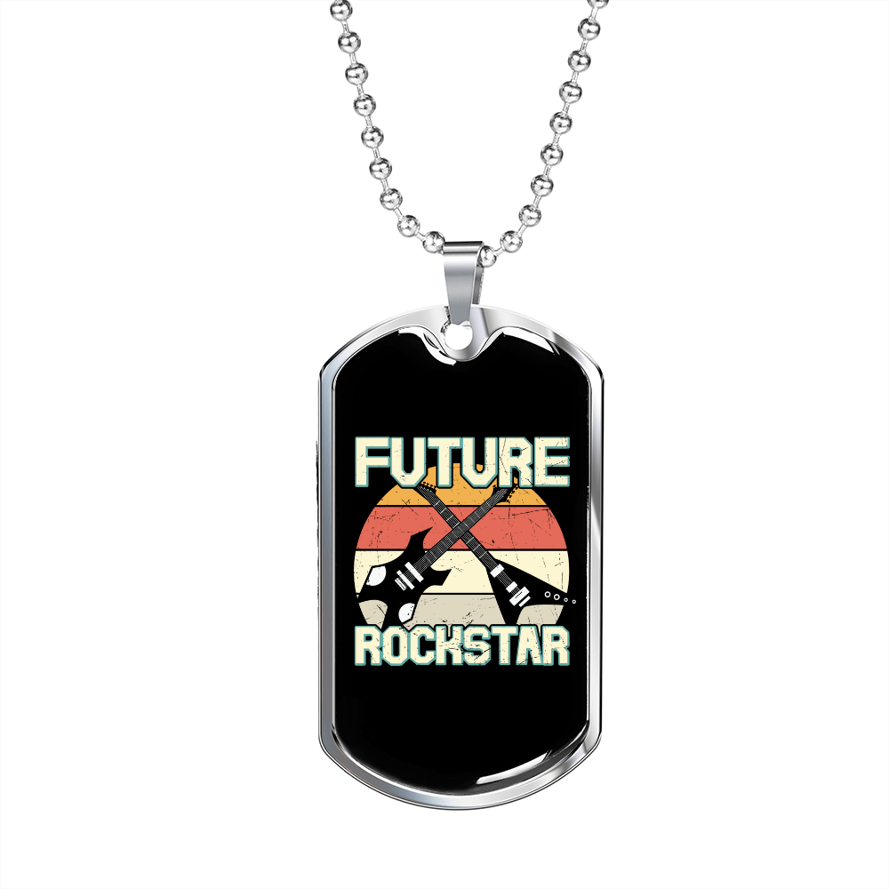 Musician Necklace Future Guitar Rockstar Necklace Stainless Steel or 18k Gold Dog Tag 24" Chain-Express Your Love Gifts