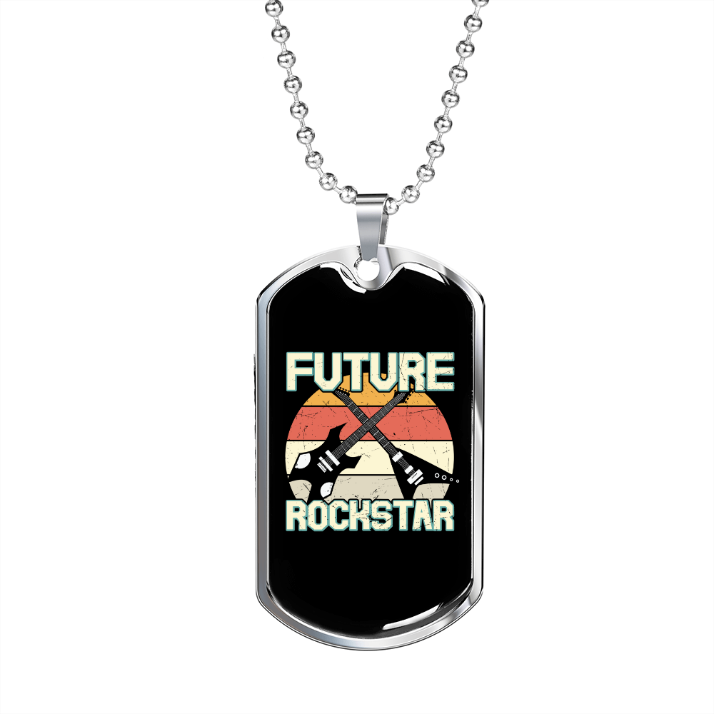 Musician Necklace Future Rockstar Necklace Stainless Steel or 18k Gold Dog Tag 24" Chain-Express Your Love Gifts