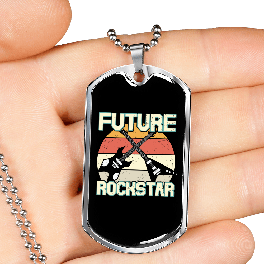 Musician Necklace Future Rockstar Necklace Stainless Steel or 18k Gold Dog Tag 24" Chain-Express Your Love Gifts