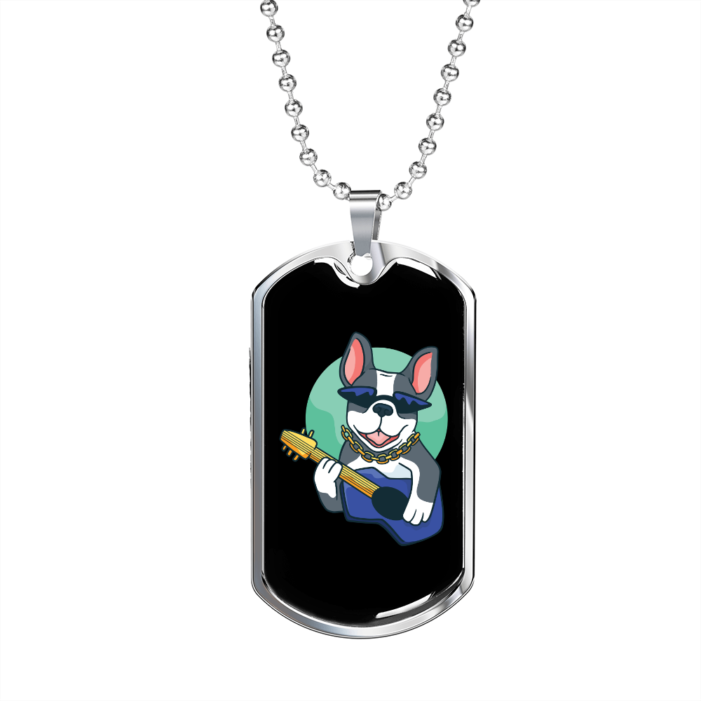 Musician Necklace Guitar Bulldog Necklace Stainless Steel or 18k Gold Dog Tag 24" Chain-Express Your Love Gifts