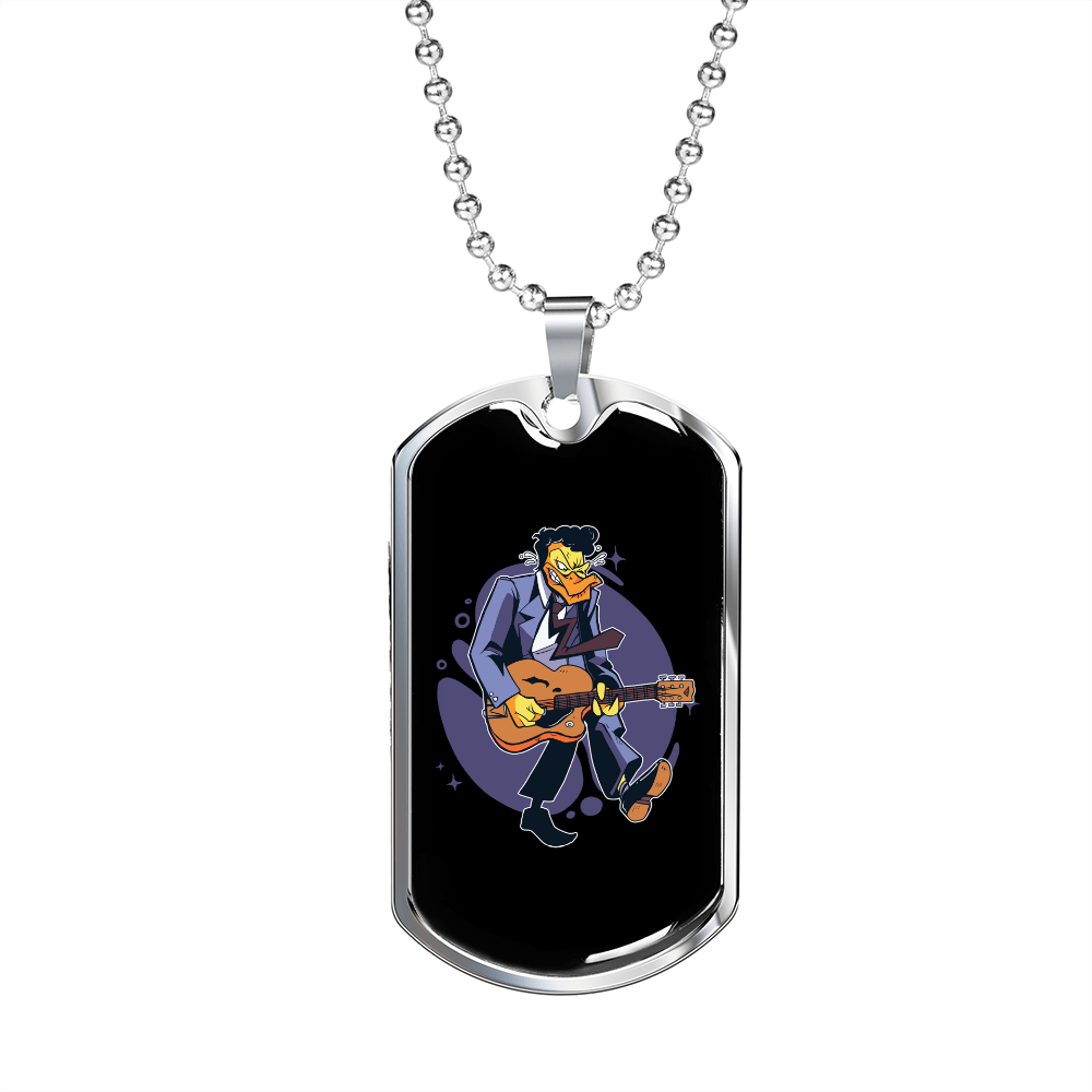 Musician Necklace Guitar Duck Necklace Stainless Steel or 18k Gold Dog Tag 24" Chain-Express Your Love Gifts
