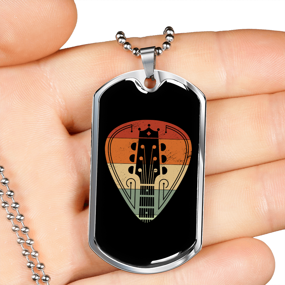Musician Necklace Guitar Head Stock Necklace Stainless Steel or 18k Gold Dog Tag 24" Chain-Express Your Love Gifts
