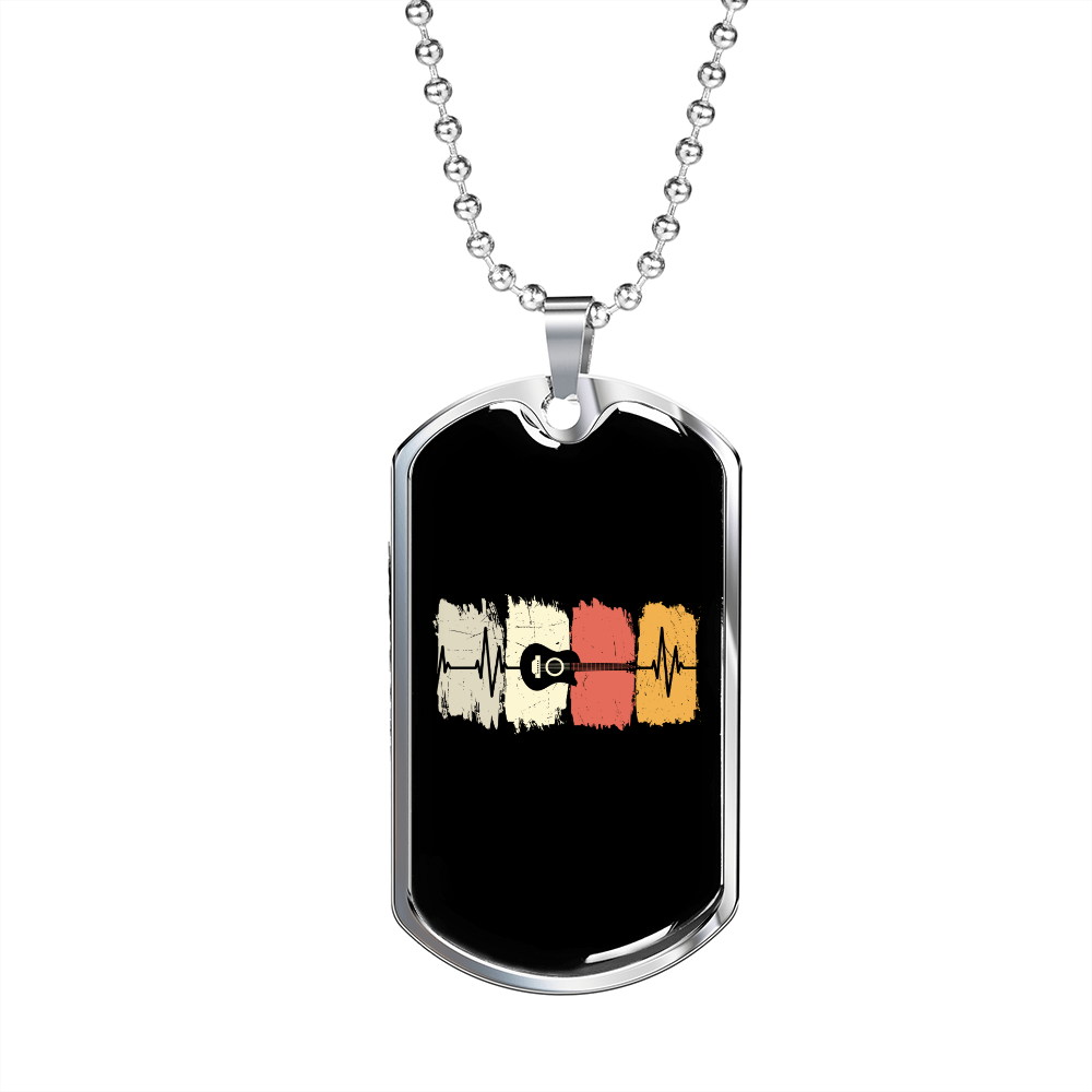 Musician Necklace Guitar Heartbeat Necklace Stainless Steel or 18k Gold Dog Tag 24" Chain-Express Your Love Gifts
