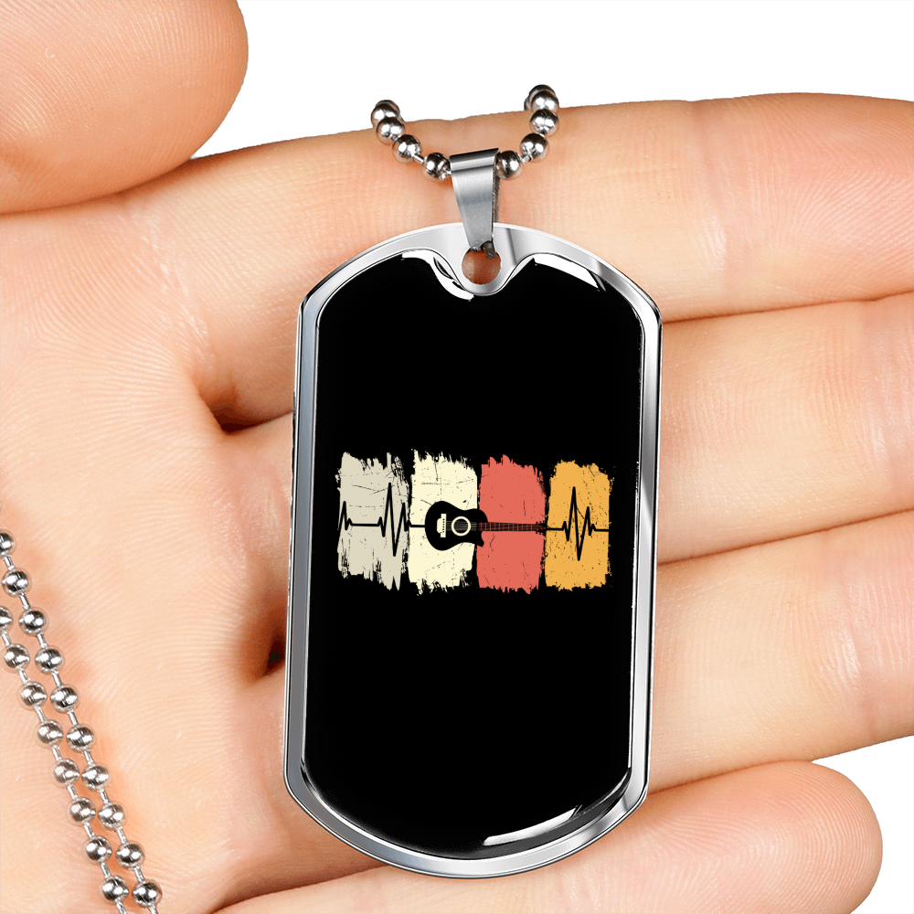 Musician Necklace Guitar Heartbeat Necklace Stainless Steel or 18k Gold Dog Tag 24" Chain-Express Your Love Gifts