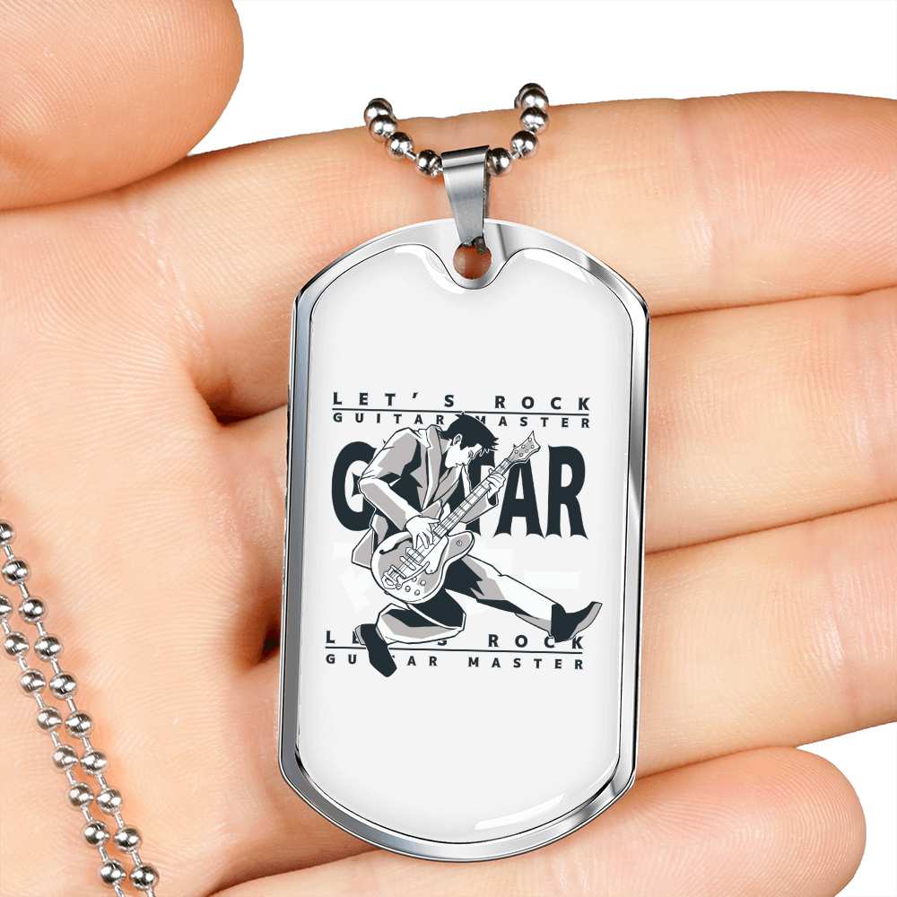 Musician Necklace Guitar Master Necklace Stainless Steel or 18k Gold Dog Tag 24" Chain-Express Your Love Gifts