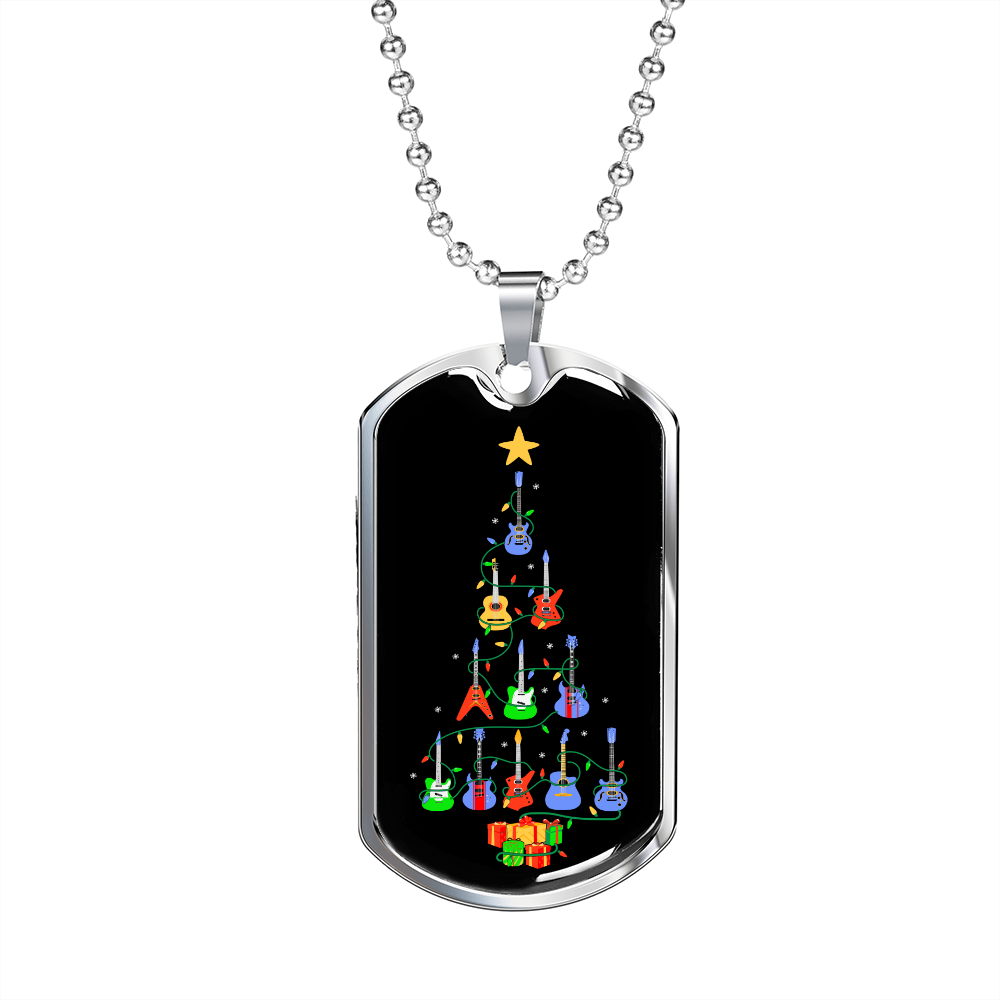 Musician Necklace Guitar Tree Necklace Stainless Steel or 18k Gold Dog Tag 24" Chain-Express Your Love Gifts