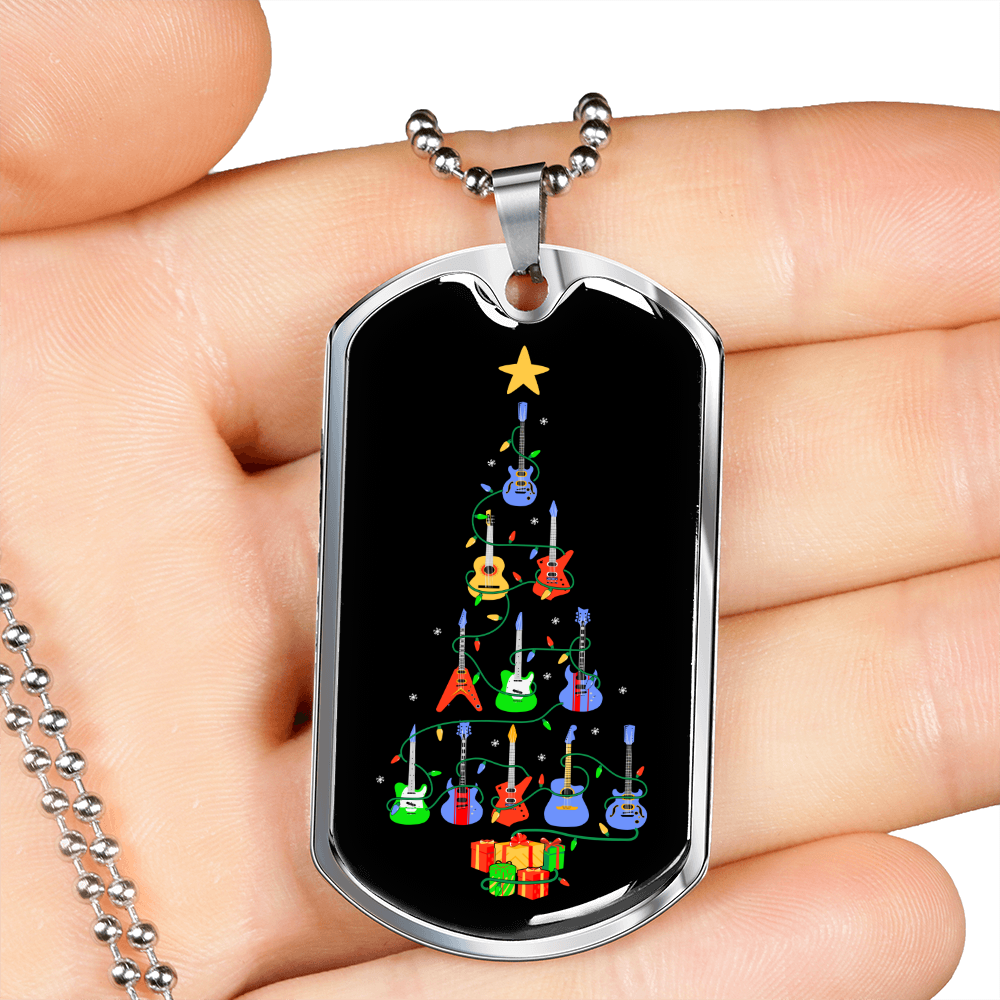 Musician Necklace Guitar Tree Necklace Stainless Steel or 18k Gold Dog Tag 24" Chain-Express Your Love Gifts