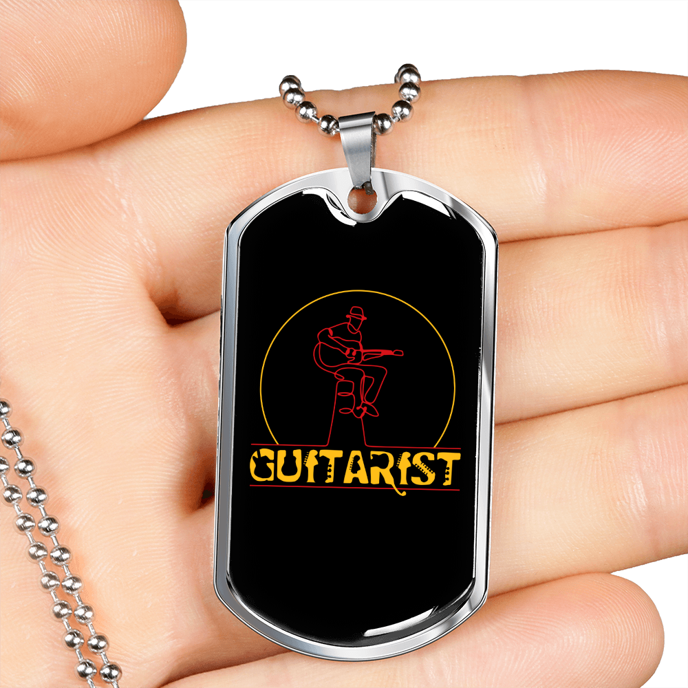 Musician Necklace Guitarist Yellow Necklace Stainless Steel or 18k Gold Dog Tag 24" Chain-Express Your Love Gifts