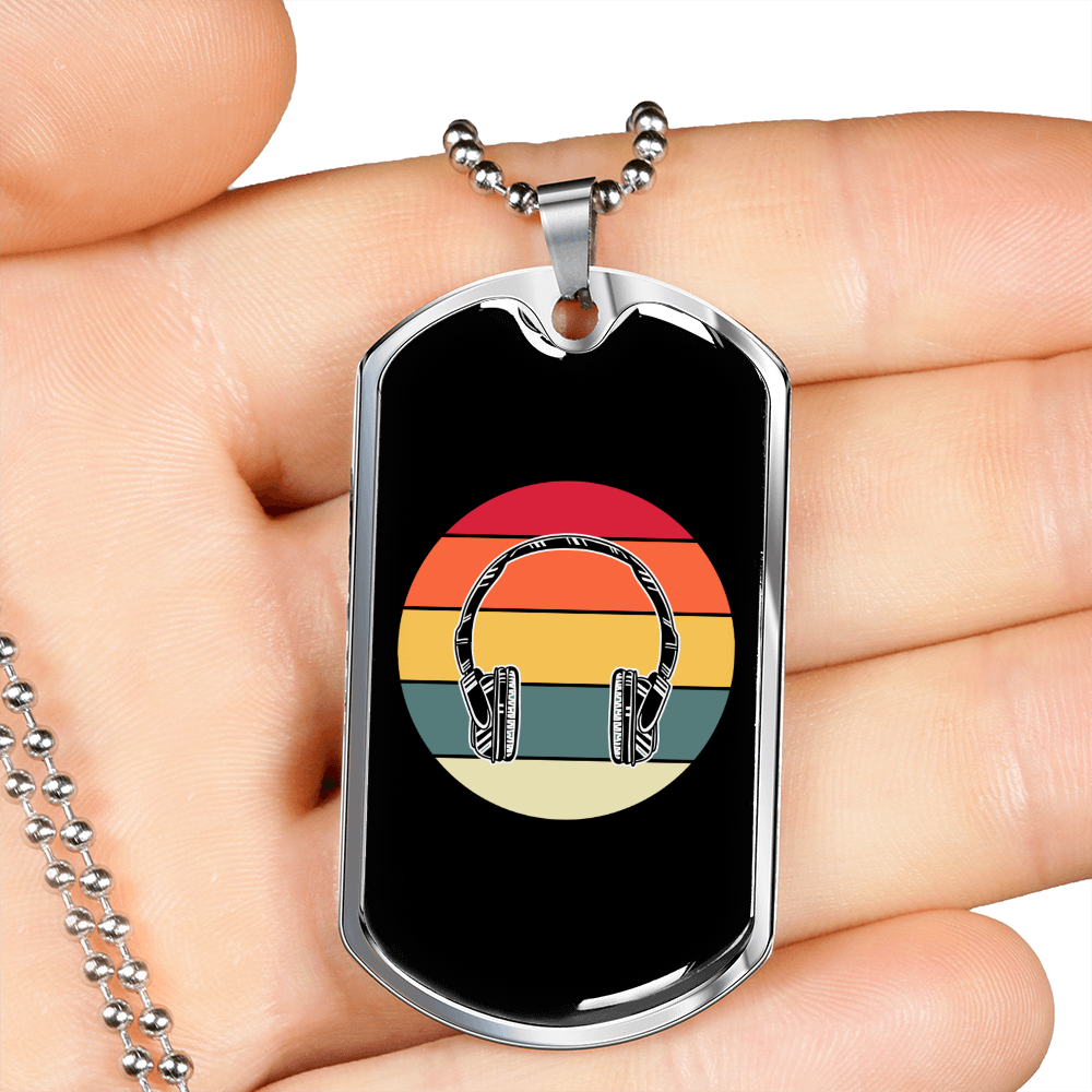 Musician Necklace Headphones Necklace Stainless Steel or 18k Gold Dog Tag 24" Chain-Express Your Love Gifts
