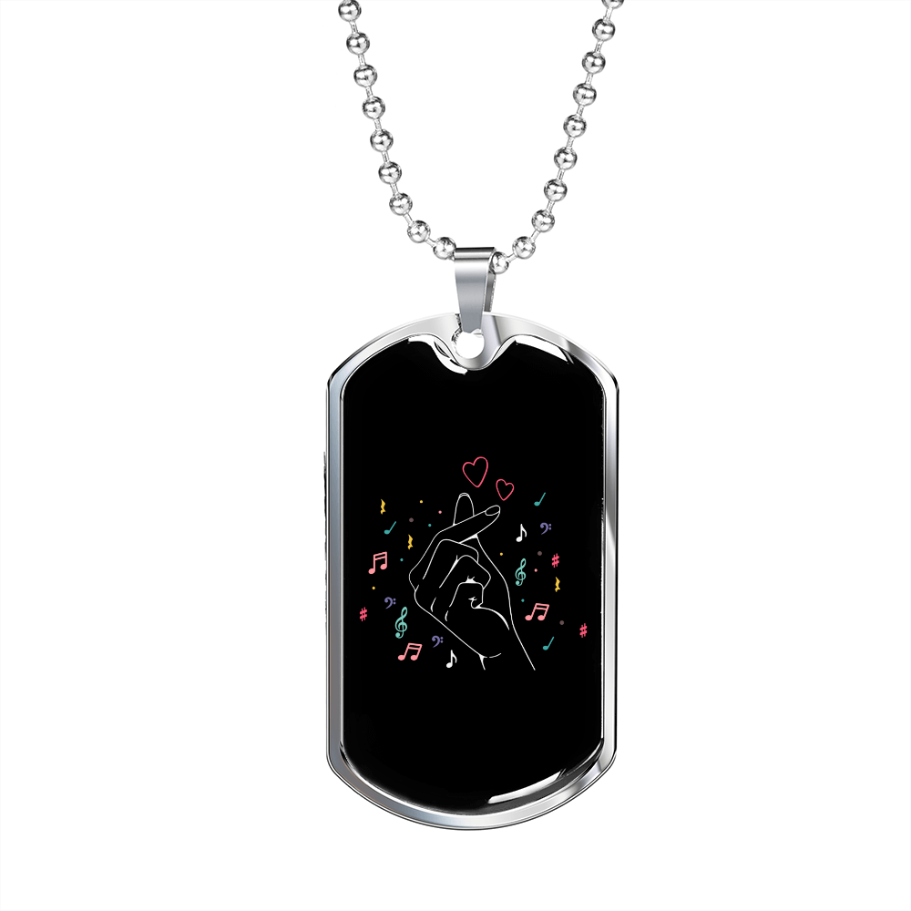 Musician Necklace Heart Finger Necklace Stainless Steel or 18k Gold Dog Tag 24" Chain-Express Your Love Gifts