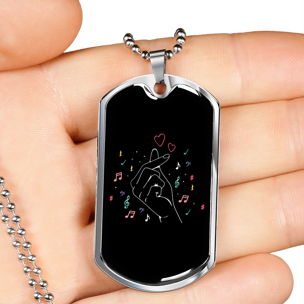 Musician Necklace Heart Finger Necklace Stainless Steel or 18k Gold Dog Tag 24" Chain-Express Your Love Gifts