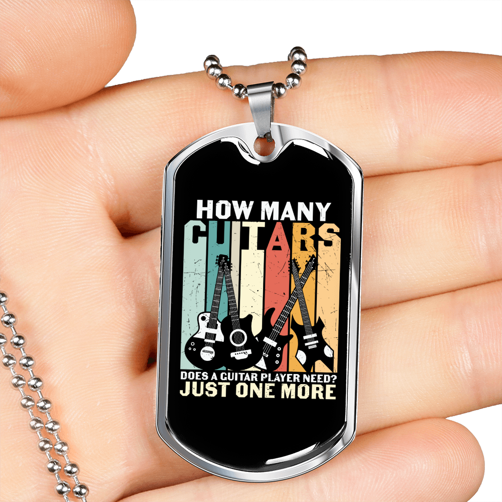 Musician Necklace How Many Guitars Necklace Stainless Steel or 18k Gold Dog Tag 24" Chain-Express Your Love Gifts
