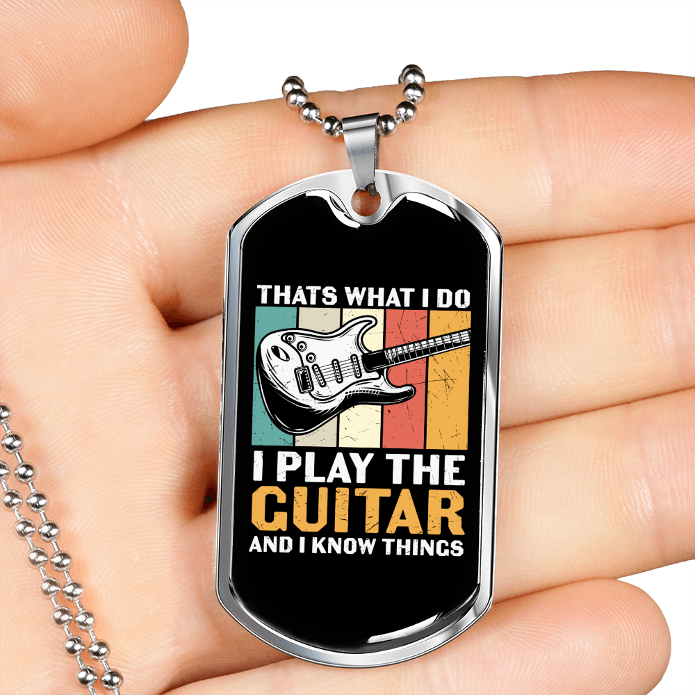 Musician Necklace I Play Guitar Necklace Stainless Steel or 18k Gold Dog Tag 24" Chain-Express Your Love Gifts