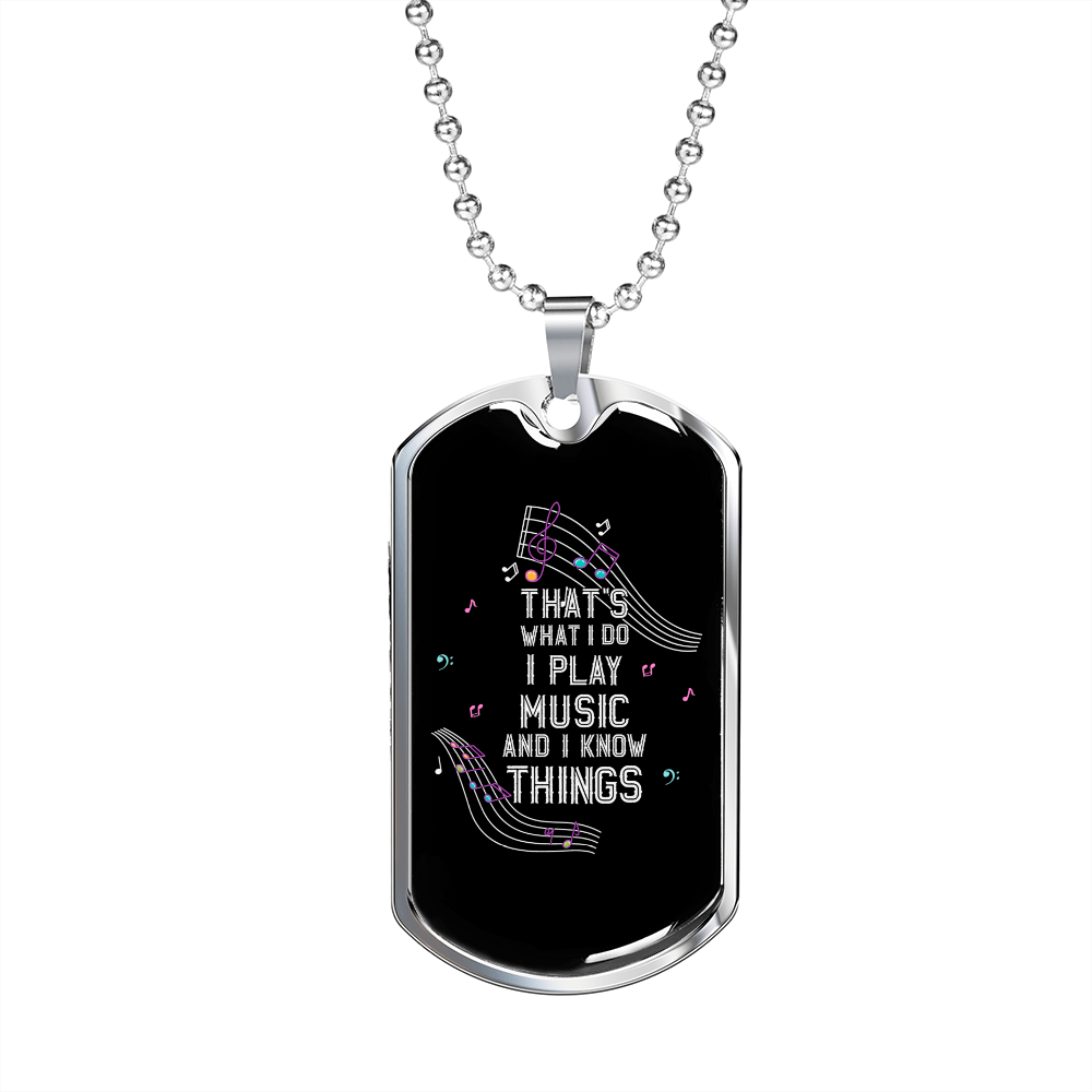 Musician Necklace I Play Music Necklace Stainless Steel or 18k Gold Dog Tag 24" Chain-Express Your Love Gifts
