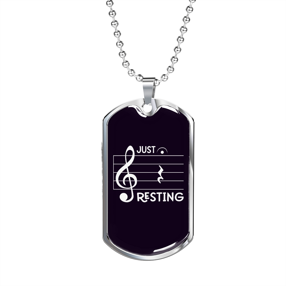 Musician Necklace Just Resting Necklace Stainless Steel or 18k Gold Dog Tag 24" Chain-Express Your Love Gifts