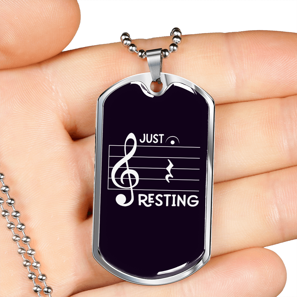 Musician Necklace Just Resting Necklace Stainless Steel or 18k Gold Dog Tag 24" Chain-Express Your Love Gifts