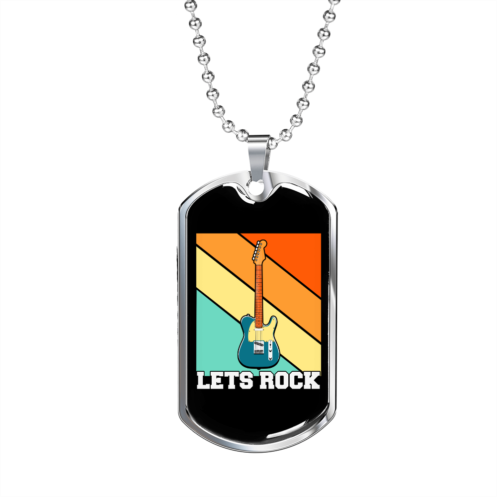 Musician Necklace Let's Rock Necklace Stainless Steel or 18k Gold Dog Tag 24" Chain-Express Your Love Gifts