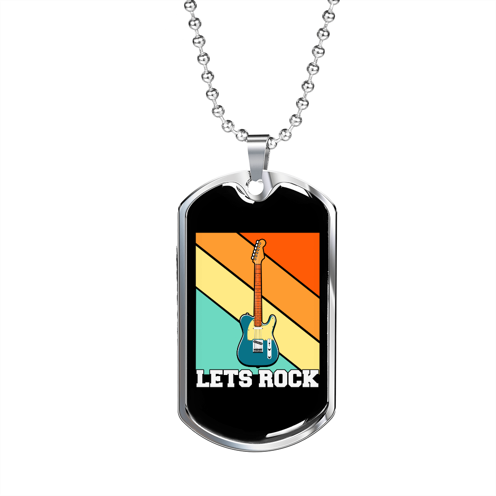 Musician Necklace Let's Rock Retro Necklace Stainless Steel or 18k Gold Dog Tag 24" Chain-Express Your Love Gifts