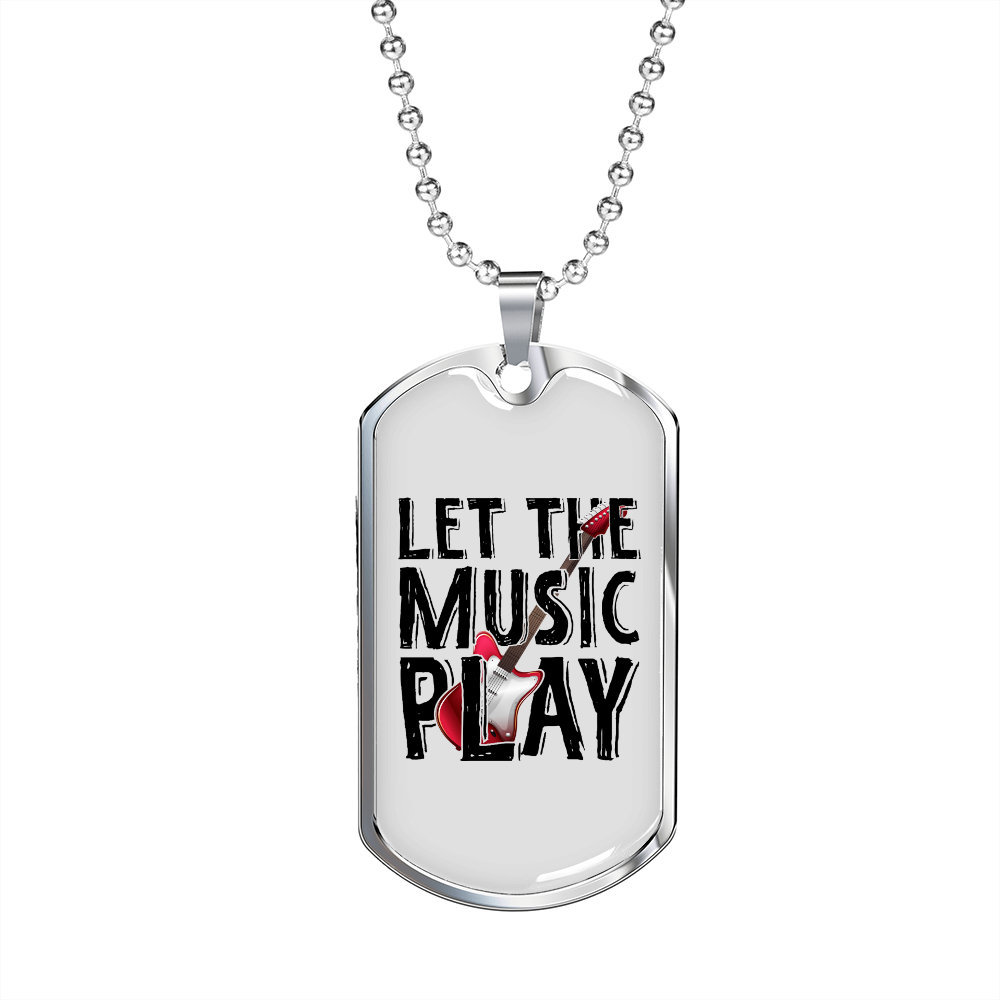 Musician Necklace Let The Music Play Necklace Stainless Steel or 18k Gold Dog Tag 24" Chain-Express Your Love Gifts