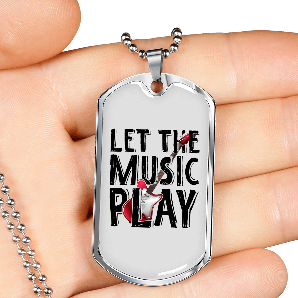 Musician Necklace Let The Music Play Necklace Stainless Steel or 18k Gold Dog Tag 24" Chain-Express Your Love Gifts