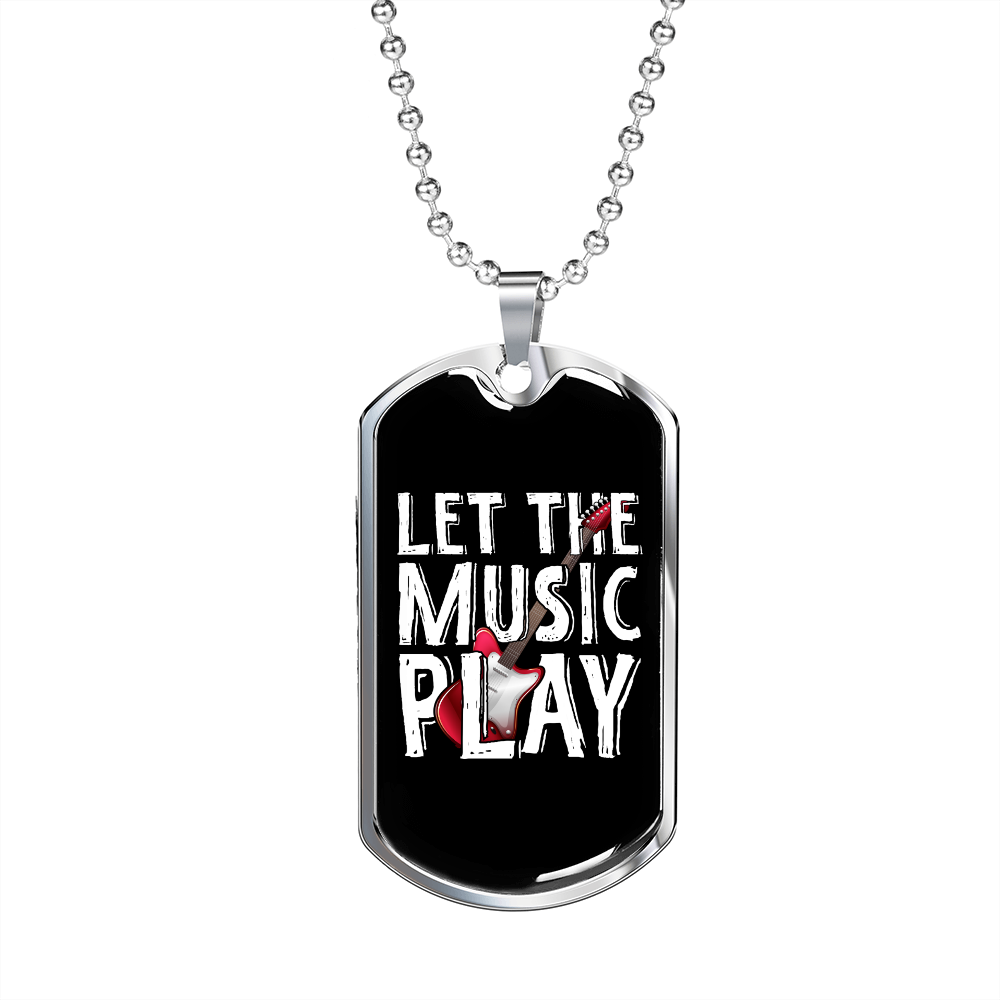 Musician Necklace Let The Music Play White Necklace Stainless Steel or 18k Gold Dog Tag 24" Chain-Express Your Love Gifts