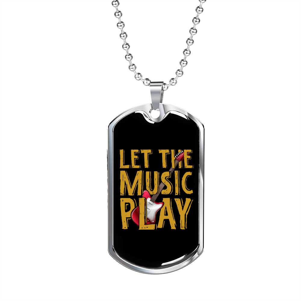 Musician Necklace Let The Music Play Yellow Necklace Stainless Steel or 18k Gold Dog Tag 24" Chain-Express Your Love Gifts