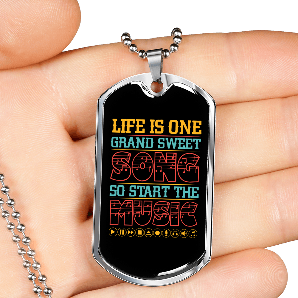 Musician Necklace Life is Song Music Necklace Stainless Steel or 18k Gold Dog Tag 24" Chain-Express Your Love Gifts