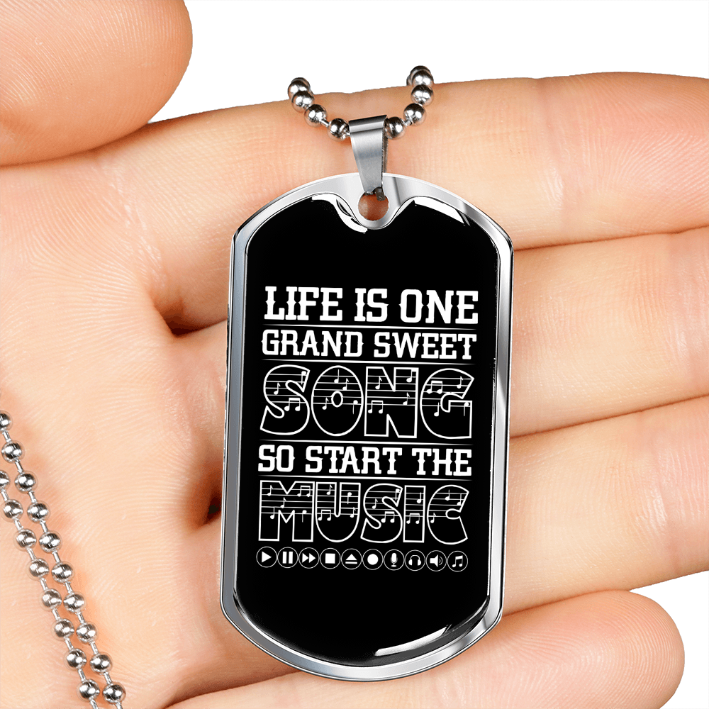 Musician Necklace Life is Sweet Song Music Necklace Stainless Steel or 18k Gold Dog Tag 24" Chain-Express Your Love Gifts