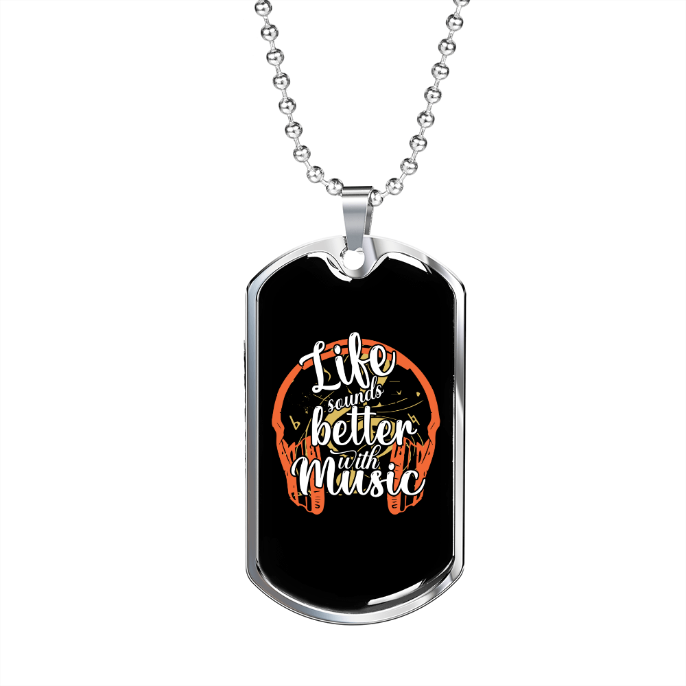 Musician Necklace Life Sounds Better Necklace Stainless Steel or 18k Gold Dog Tag 24" Chain-Express Your Love Gifts