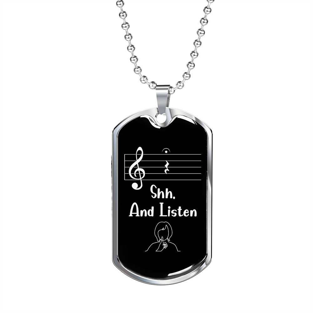 Musician Necklace Listen Necklace Stainless Steel or 18k Gold Dog Tag 24" Chain-Express Your Love Gifts